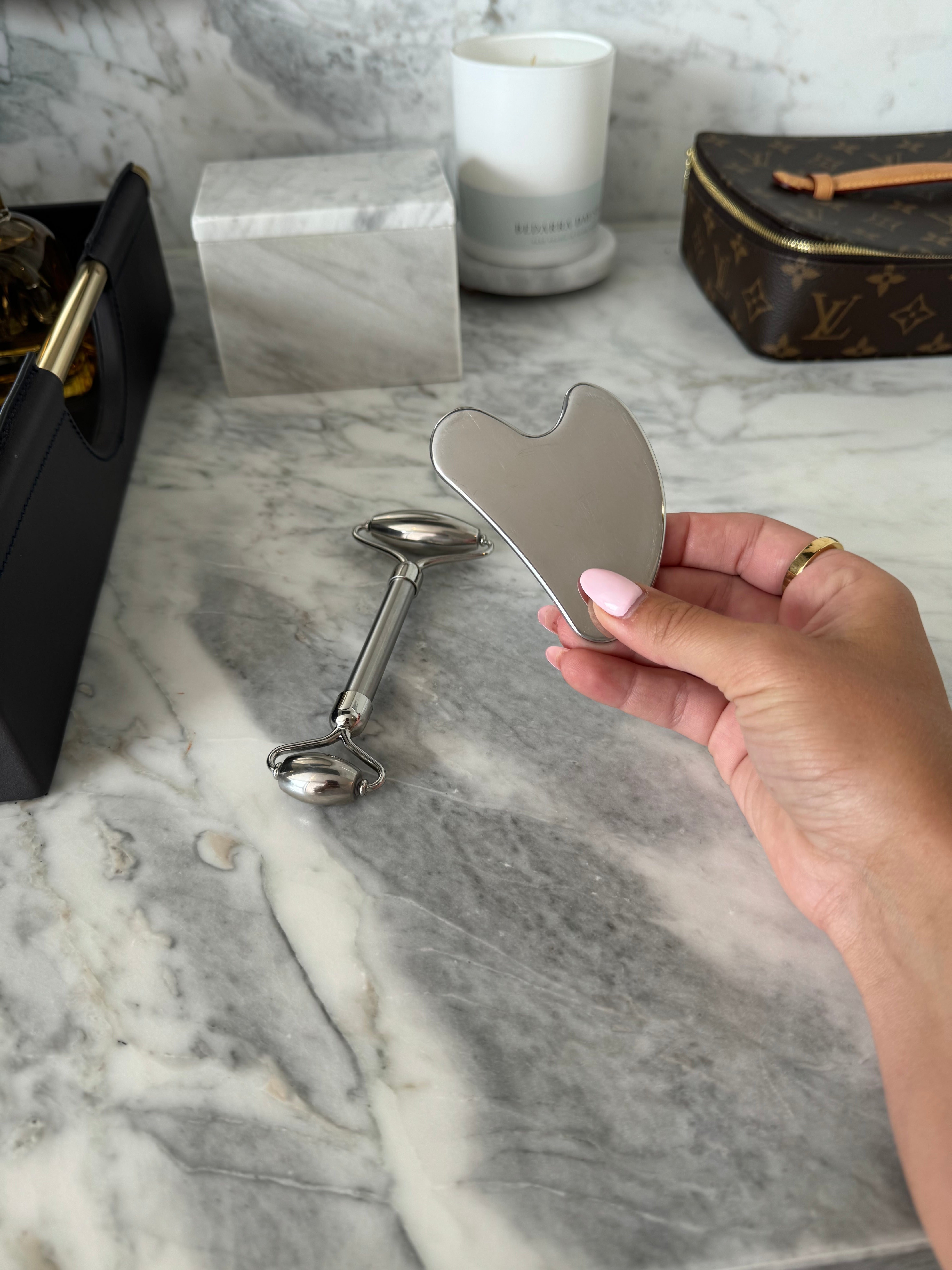 Stainless Steel Facial Roller & Gua Sha Set