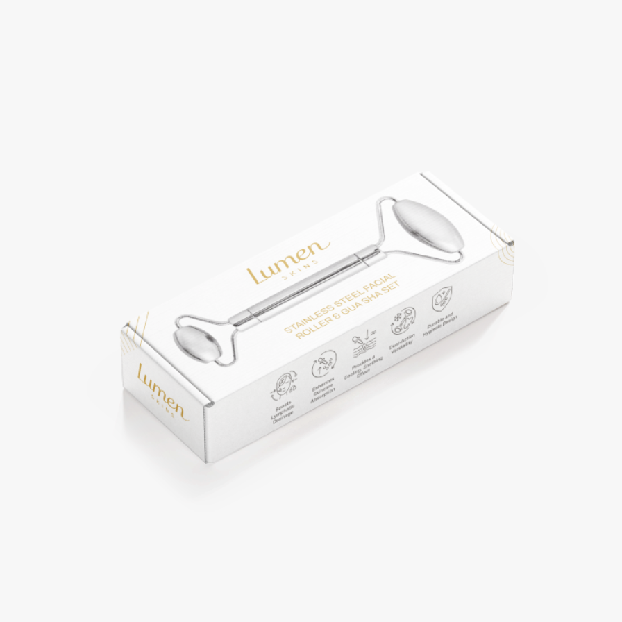 Stainless Steel Facial Roller & Gua Sha Set
